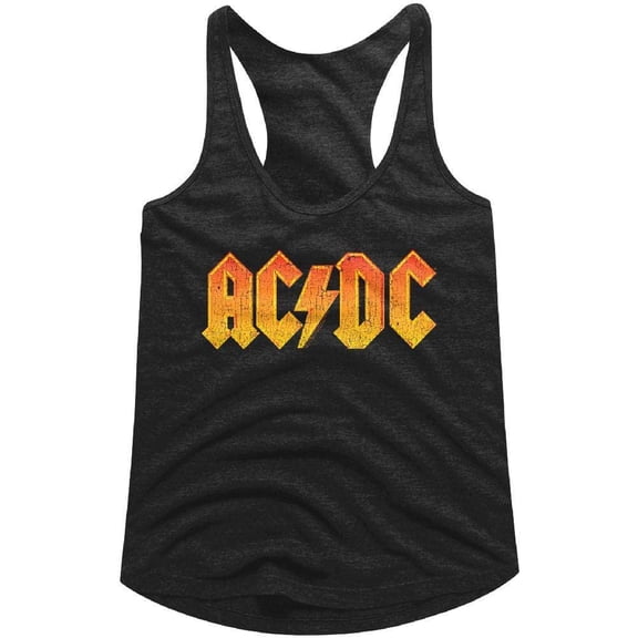 AC/DC Hard Rock Band Music Group Orange Distressed Logo Womens Tank Top Tee (Small)