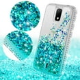 thumbnail image 3 of Liquid Glitter Phone Case for Cricket Debut/Vision 3/AT&T Calypso 1 & 2 (U318AA/U319AA) Case Cover w/Tempered Glass Screen Protector - Clear/Teal, 3 of 5