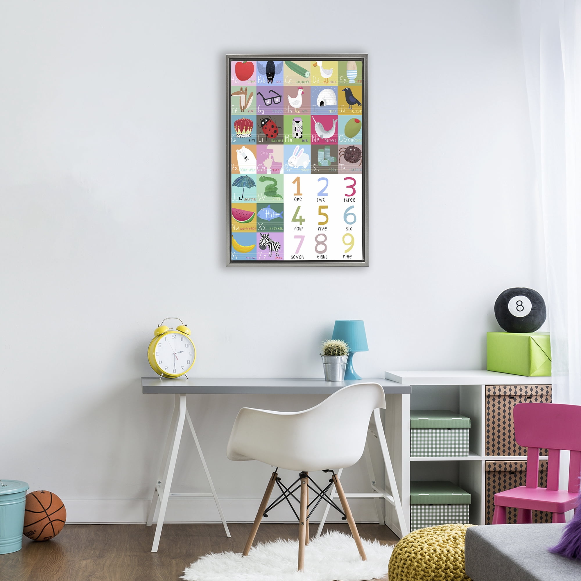 Stupell Industries Counting & Alphabet Learning Gray Framed Floater Canvas Wall Art, design by Carla Daly