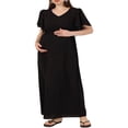 thumbnail image 2 of Robe de Maternité à Manches Courtes pour Femmes, Couleur Unie, Col en V, Robe Longue Décontractée, 2 of 6