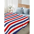 thumbnail image 4 of Red Blue White Striped California King Size Flat Sheet, Wrinkleproof & Fadeproof Cooling Flat Bed Sheet Only, Modern Simple Stripes Breathable Soft Bedding Top Sheets 108 x 98 Inches, 4 of 8