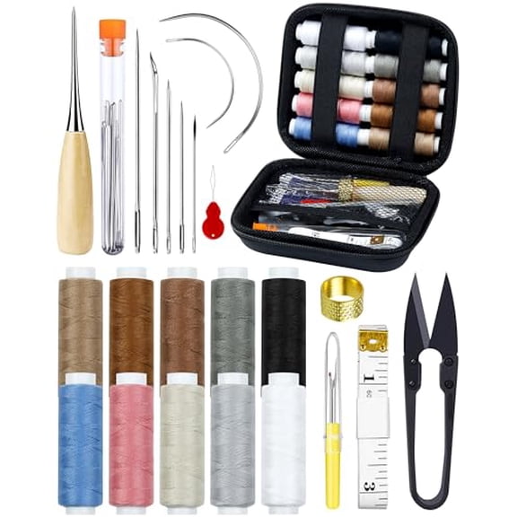 Upholstery Repair Sewing Kit: 47 Pieces Heavy Duty Sewing Kit with Sewing Awl,Seam Ripper,Leather Hand Sewing Stitching Needles,Sewing Thread for Car,Sofa,Backpack,Shoe,Craft DIY