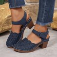 thumbnail image 2 of Women's Low Block Chunky Sandals Flowers Hollow out Comfortable Close Toe Ankle Strap Party Dress Pumps Strappy Buckle Heeled Shoes Blue Size 7, 2 of 5