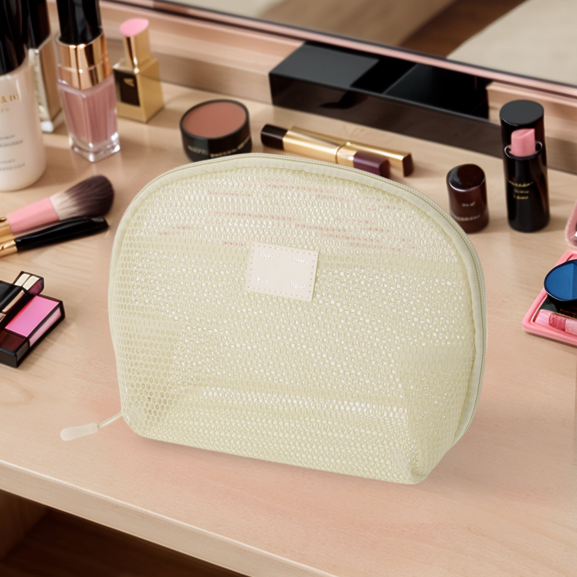 Unique Bargains 1 Pc Mesh Hand-held Sundries Makeup Bag White 9.84in