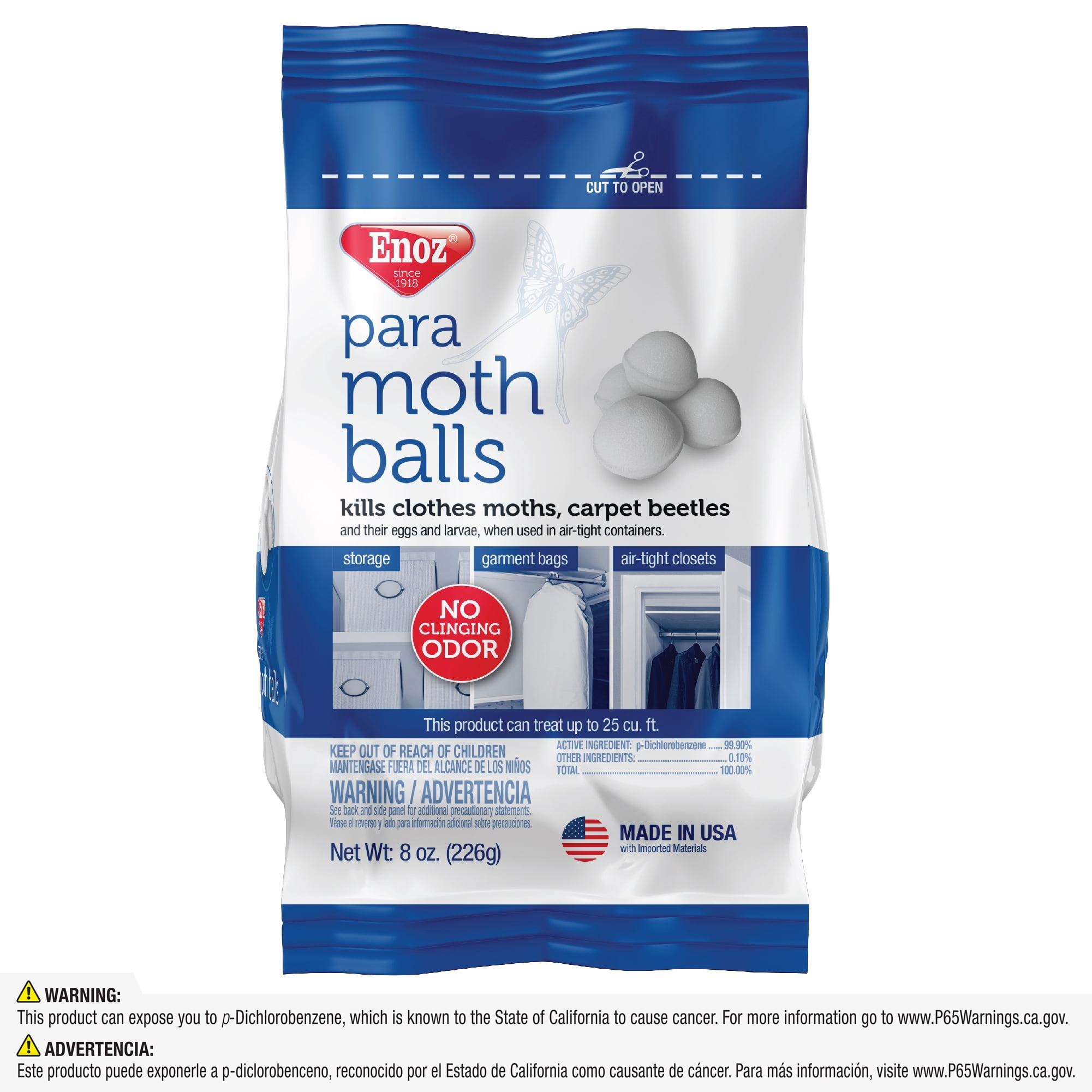 Enoz Para Moth Balls, Moth Killer for Clothes Moths and Carpet Beetles, 8 oz Bag