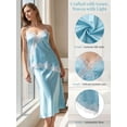 thumbnail image 5 of Deago Women's Summer Satin Lace Cami Tops Spaghetti Strap V Neck Backless Camisole Party Pajamas Asymmetrical Hem Tank Tops (Blue, S), 5 of 9