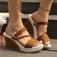 thumbnail image 5 of Trendy Suede Wedge Sandal for Women Open Toe Espadrille Heels Dressy Strappy Non-Slip Slides Platform Shoes, 5 of 9