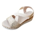 thumbnail image 4 of Rokment Women's Platform Wedge Sandals Beach Stylish Casual Leather Elastic Ankle Strap Espadrilles Chunky Heeled Slingback Dressy Summer Shoes Comfortable Gold Size 8.5, 4 of 4