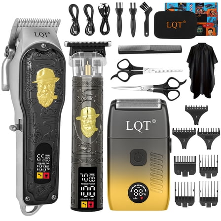 LQT Hair Clipper for Men, Cordless Hair Trimmer & Beard Shaver Kit, Professional Barber Clippers with T-Blade, 7 Guide Combs, Scissors & Cape