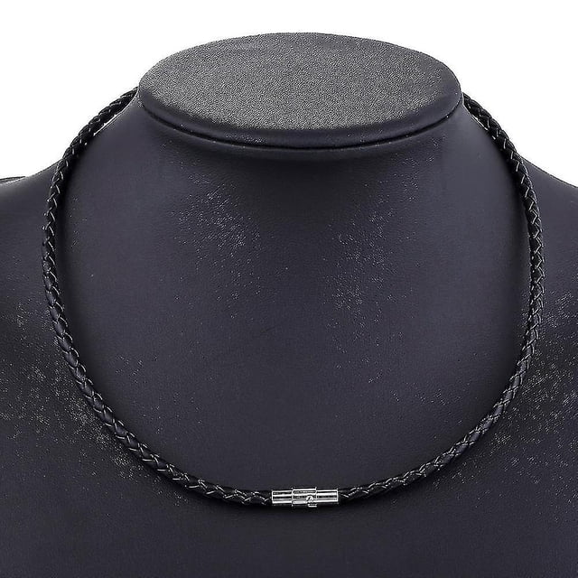 Collar de cadena de cuerda trenzada con gargantilla de cuero para hombre
