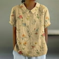 thumbnail image 2 of Womens Blouses Shirts Linen Lapel Art Floral Round Neck Button Loose Pullover Casual Summer Short Sleeve Tops for Women Trendy, 2 of 4