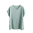 thumbnail image 2 of QSXADF Womens Pajama Tops Sleep Shirts For Women Solid Cotton Ruched V Neck Short Sleeve Loose Tee Women Summer Home Sleepwear Ladies Loungewear, 2 of 5