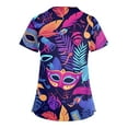 thumbnail image 3 of Mardi Gras Scrub Tops Women Plus Size Loose V Neck Funny Carnival Mask Printed Scrub Shirts Hoilday Short Sleeve Scrubs Medical Nurse Workwear Nursing Uniform with Pockets Dark Blue S, 3 of 4