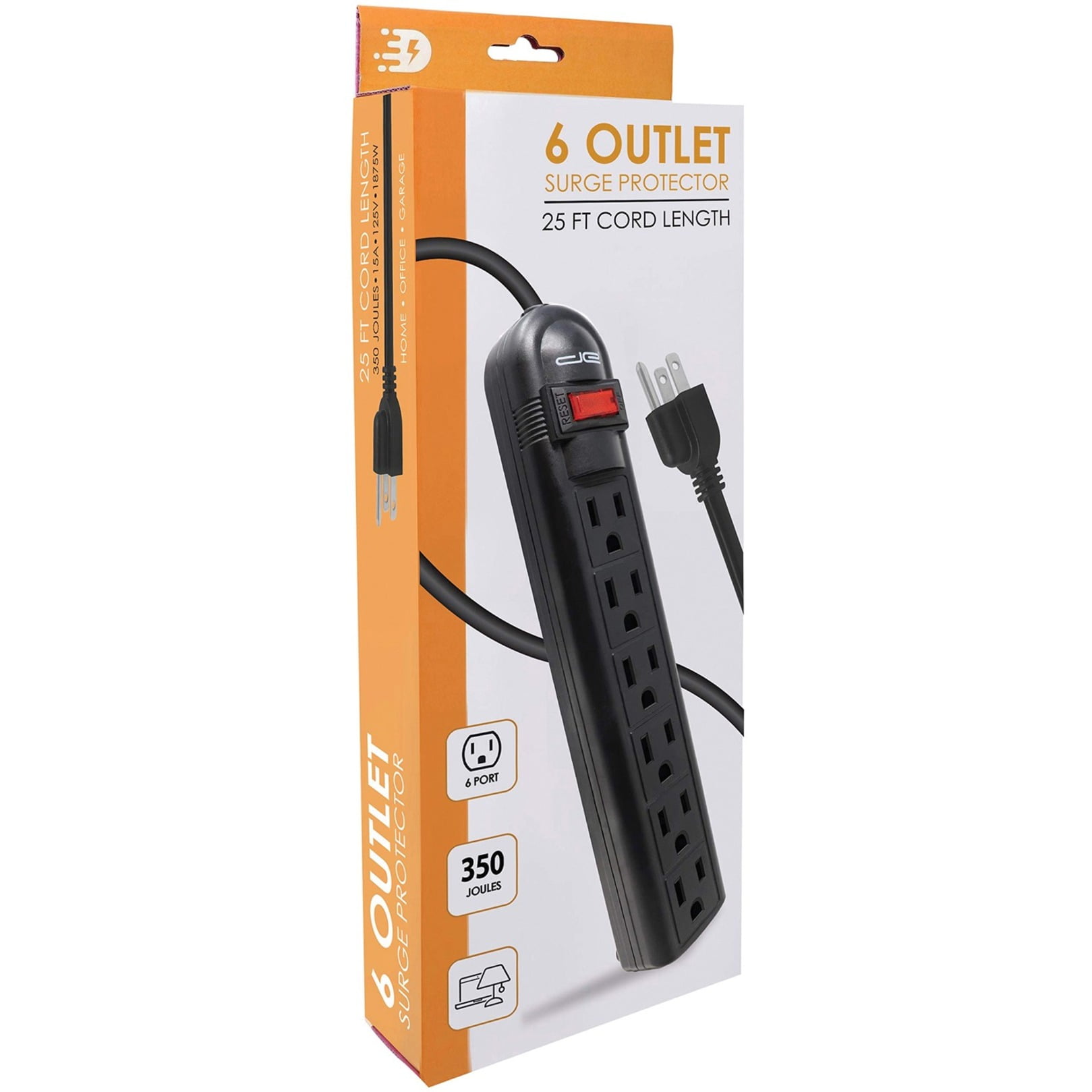 Digital Energy DSS5-1013-BLK 6-Outlet Surge Protector Power Strip with 25-Foot Cord (Black)