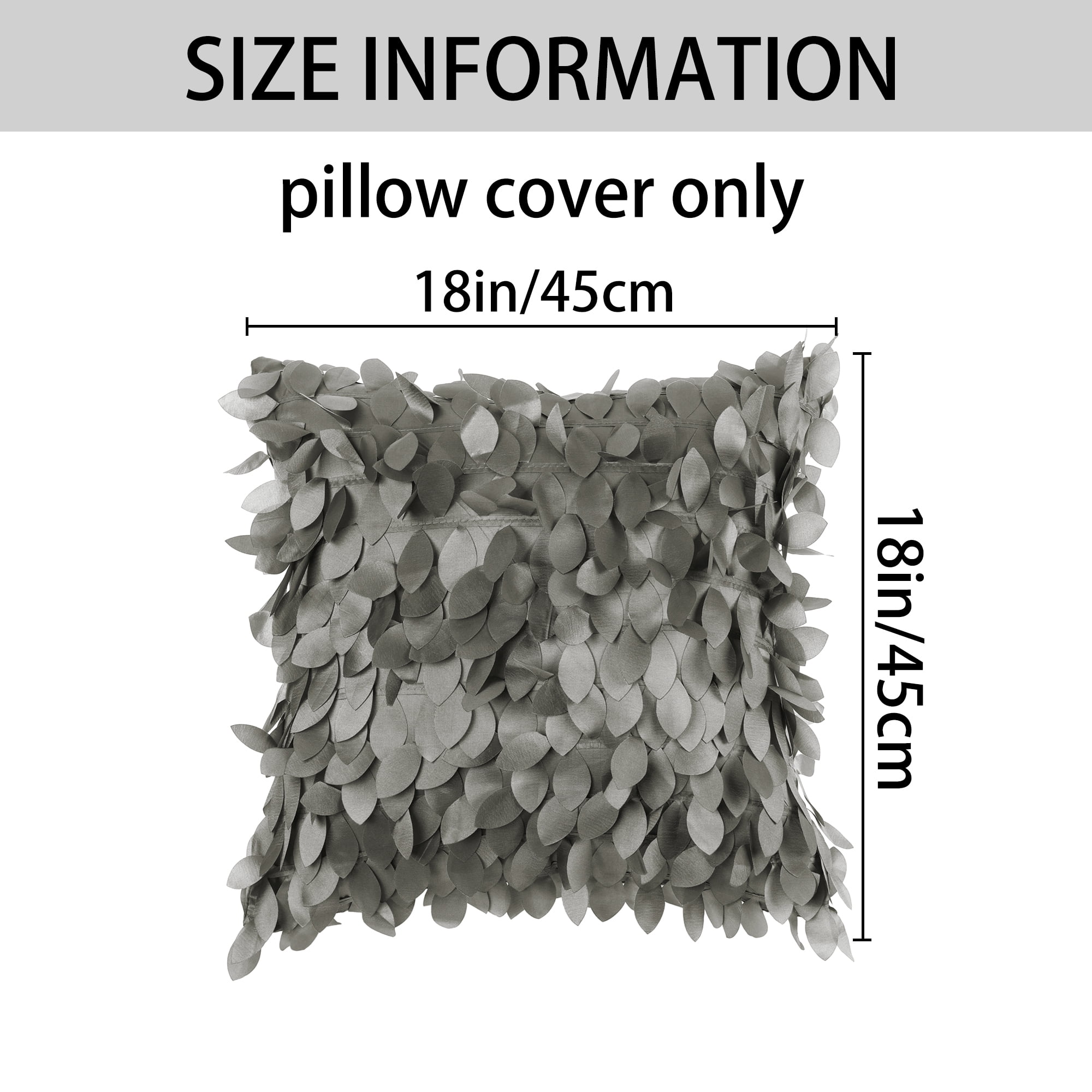 Unique Bargains Sequins Leaf 3D Throw Pillow Cover Pack of 4 Solid Color Cushion Covers Grey/Gold 18" x 18"