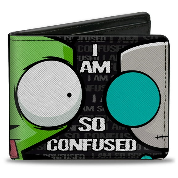 Nickelodeon Wallet, Bifold, Invader Zim Robot Close Up I am So Confused, Vegan Leather