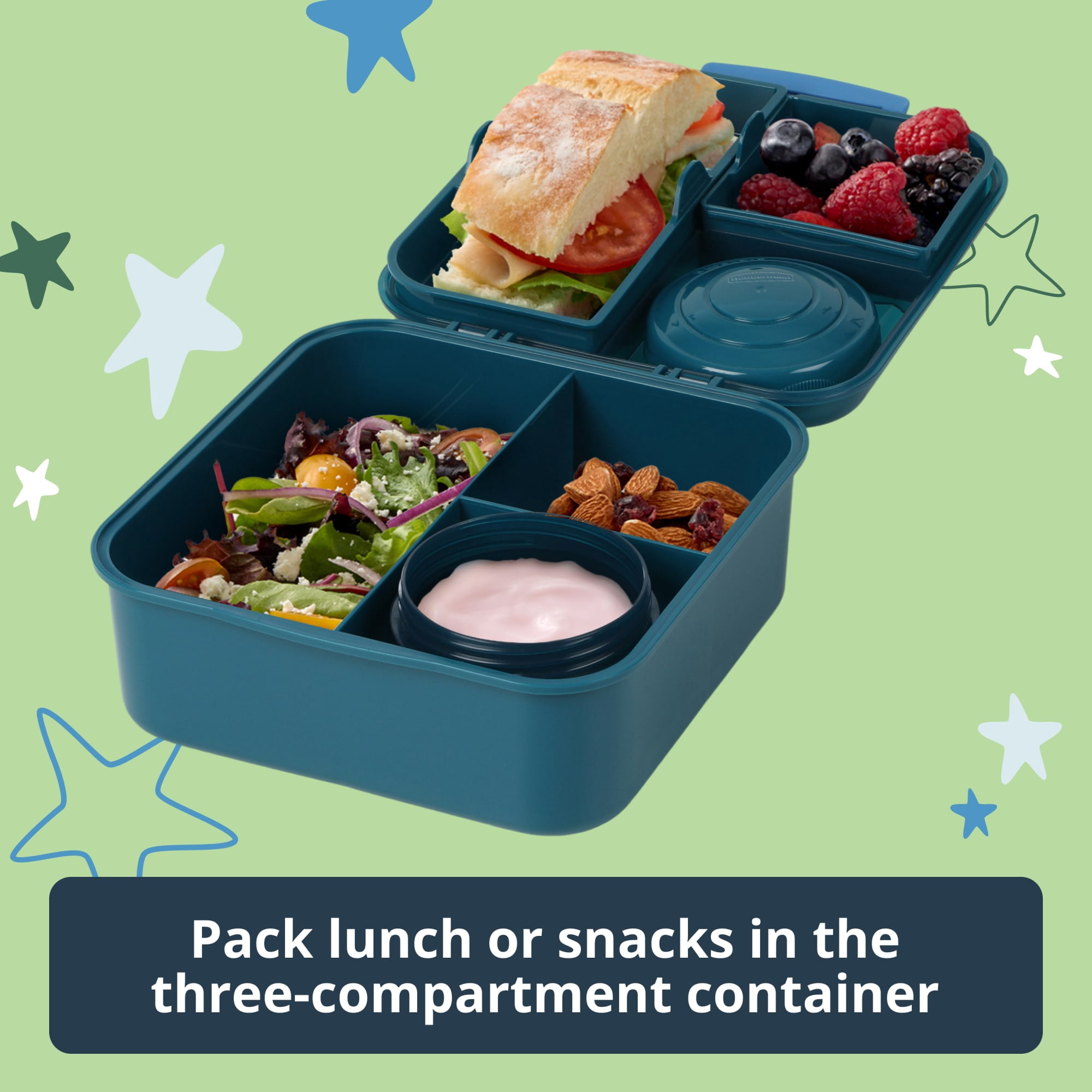 Rubbermaid Pack & Go Alien Laguna Blue 1.25 L Bento Cube, Food Storage Containers, Plastic Containers for Food
