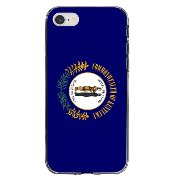 DistinctInk Clear Shockproof Hybrid Case for iPhone 7 8 SE (2020 Model) 4.7" Screen TPU Bumper Acrylic Back Tempered Glass Screen Protector - Kentucky State Flag - US State Flag