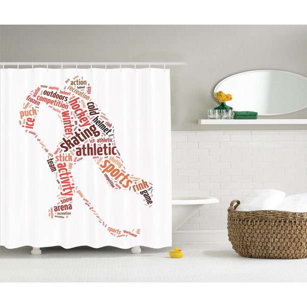 Ice Hockey Player Skating Sport Frozen Snow Game Winter Shower Curtain Bath Set Com Ice Hockey Player Skating Sport Frozen, Hockey Shower Curtain
