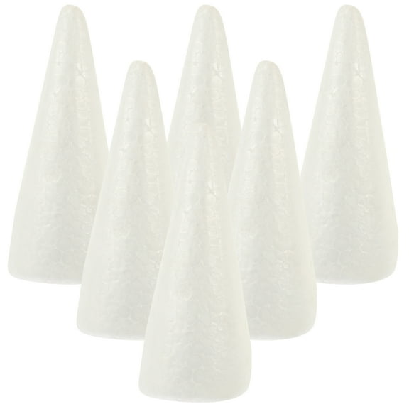 Set of 6 Foam Craft Cones for Projects, Foam Cone Shapes for Handicrafts, Art Supplies and Decorative Uses