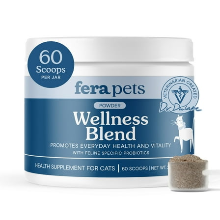 Fera Pets Feline Wellness Blend Powder - Cat Supplement - With Probiotics, Cranberry, Lysine & Taurine - 60 Scoops
