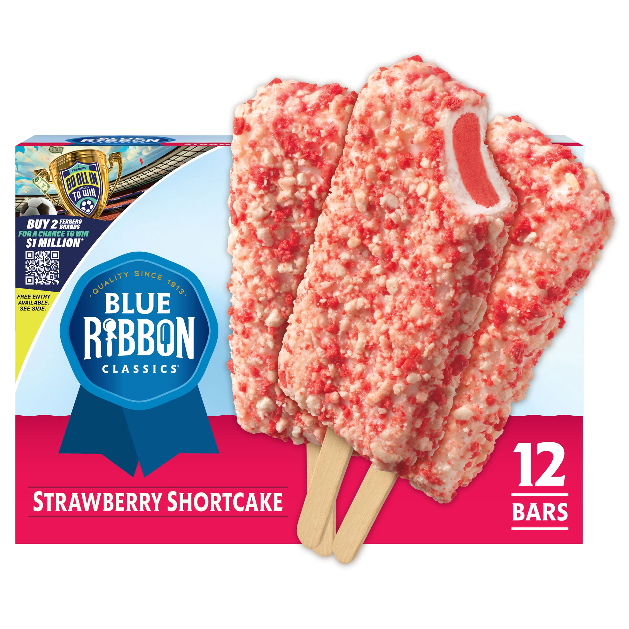 Blue Ribbon Classics Strawberry Shortcake Coated Artificially Flavored Vanilla Frozen Dessert Treat Bar, 36 fl oz, 12 Pack
