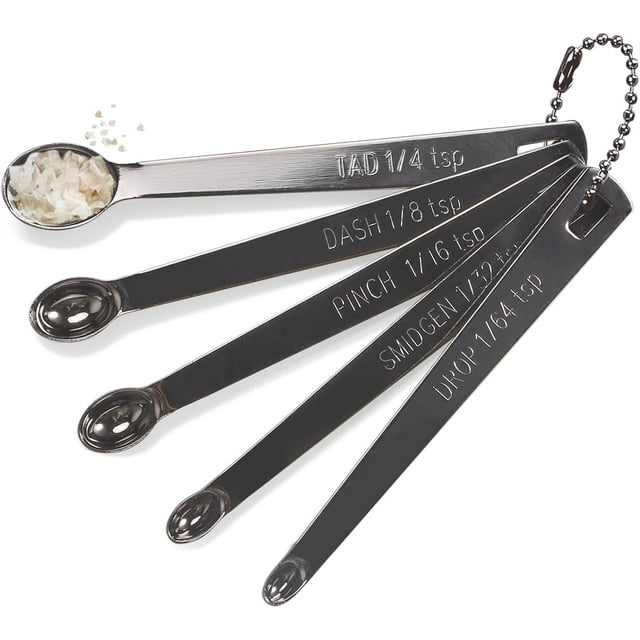 MISSUNNY Mini Stainless Steel Measuring Spoons 5-Piece Set - Precision Spice Scoops for Baking & Cooking (Tad/Dash/Pinch/Smidgen/Drop) Compact Design Fits in Jars, Dry/Liquid Ingredients - Black