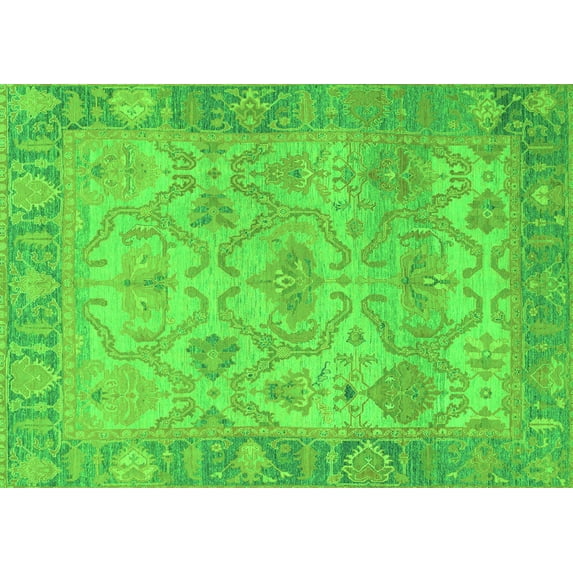 Ahgly Company Indoor Rectangle Oriental Green Traditional Area Rugs, 7' x 9'