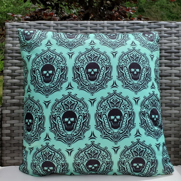Outdoor Skull Pillow-Aqua