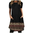 thumbnail image 2 of SMihono Robe d'Été Boho pour Femmes Grande Taille Mode Femmes Décontractée Col Rond Imprimé Manches Courtes Robe avec Poche, 2 of 5