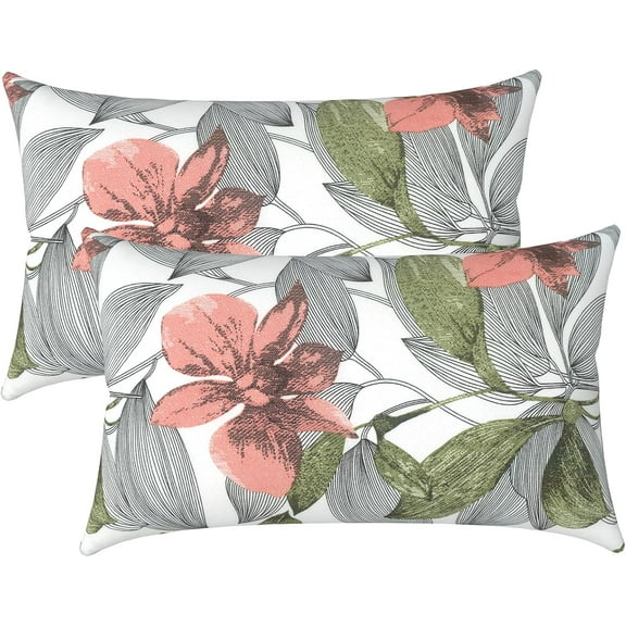 Outdoor Pillow Covers 12x20 Inch Fade Resistant Patio Lumbar Pillow Covers, All Weather Throw Cushion Cases for Sofa Couch Decoration, 2 Pack, Clemens Noir Pink