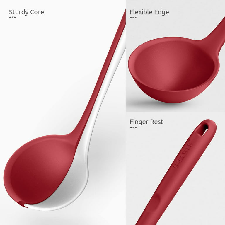 Non-stick Silicone Ladle Soup Spoon Curved Handle Unbreakable Big Round  Scoop S1
