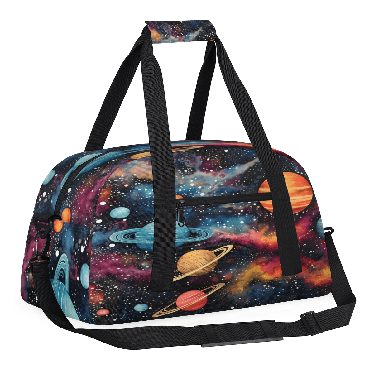Herdesigns Outer Space Sports Duffle Bag for Women & Men, Solar System Universe Gym Bag Dance Bag Overnight Bag Carry On Weekender Travel Bag