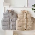 thumbnail image 4 of Toddler Boys Girls Sleeveless Collar Down Vest Fall Winter Solid Color Button Stripe Jacket, 4 of 7