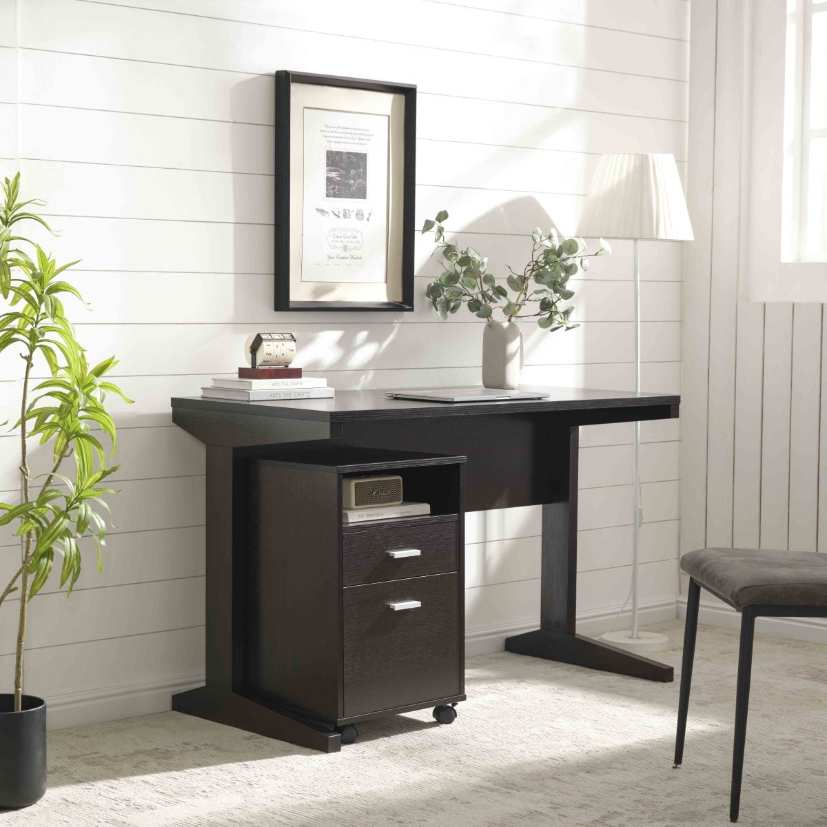 Red Cocoa Home Office Desk with Modesty Panel   Detached Locking File Cabinet  2 Drawers  Cubby Shelf  on Rolling Wheels