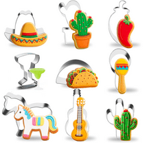 9pcs Silver Cookie Cutters Set, Stainless Steel Mexican Fiesta Pinata Cookie Cutters Baking Mold Decorations
