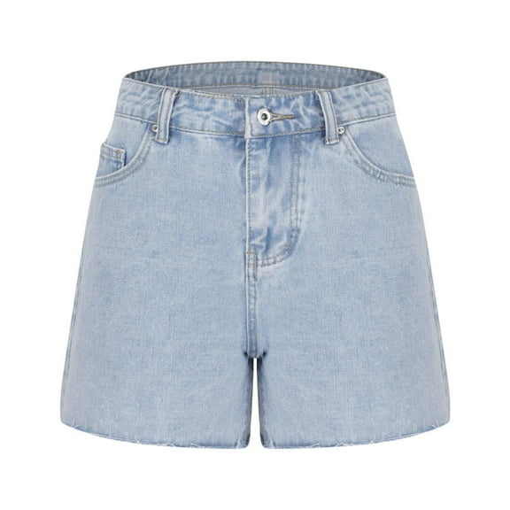 Women Summer Denim Shorts Lightweight Back-Elastic Waist Wide Leg Shorts