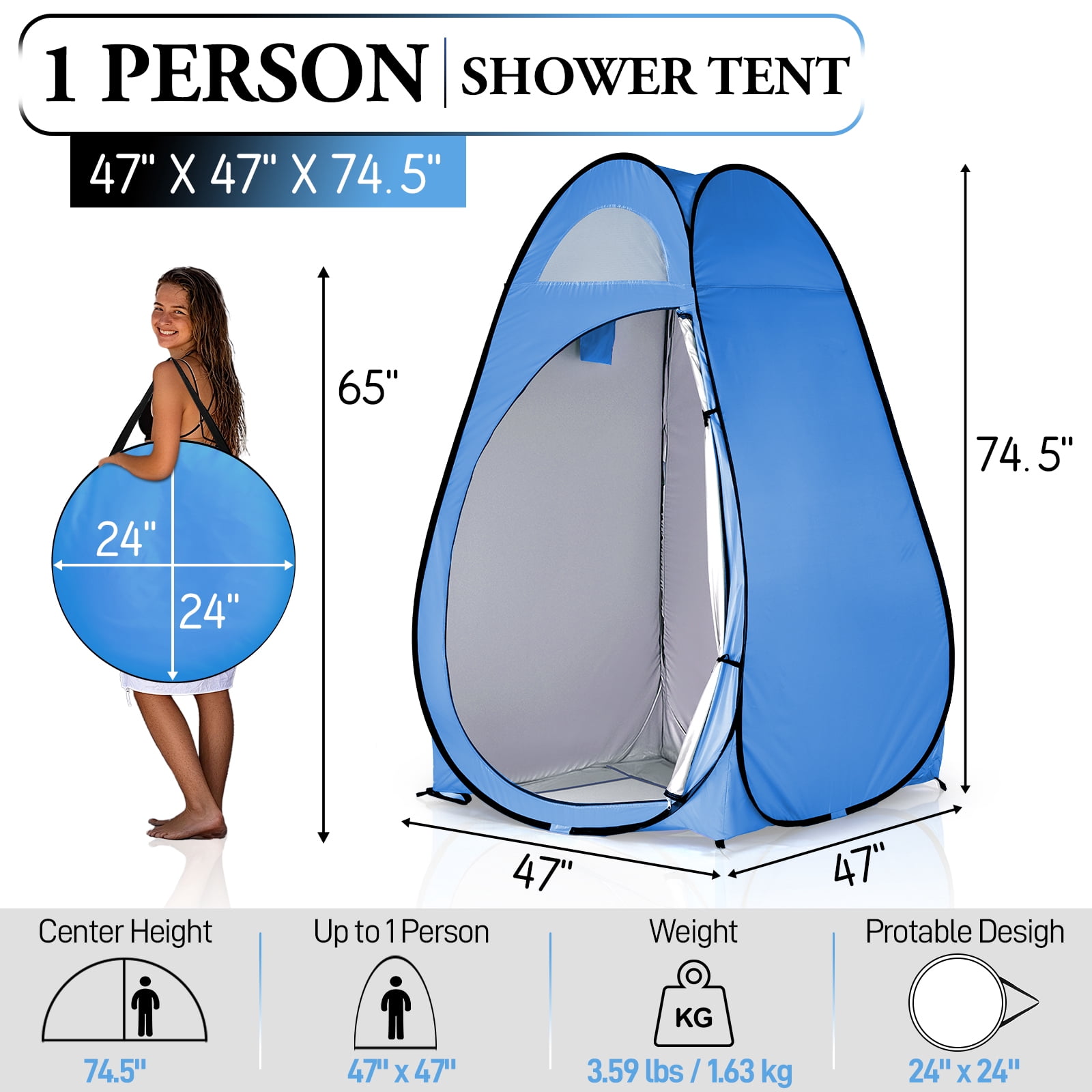 Ktaxon Camping Shower Tent, Portable Pop Up Changing Tent, Waterproof Dressing Room Privacy Tent for Camping Beach, Blue