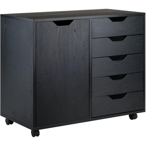 Bowery Hill 5-Drawer Wide Door Contemporary Wood Storage Cabinet in Black