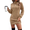 thumbnail image 2 of Vestido de lana de otoño e invierno, vestido de punto informal holgado con cuello alto, 2 of 5