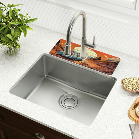 

Old Car and Sunset Faucet Mat for Kitchen Sink 15 Sink Splash Guard Mat Super Absorbent Fast Drying Drain Pad
