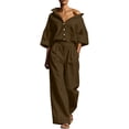 thumbnail image 2 of BRELIL Women Plus Size Two Piece Sets Short Sleeve Tops Wide Leg Pants Casual Solid Boho Vacation Loose Matching Outfits Travel Loungewear, Brown 3XL, 2 of 7