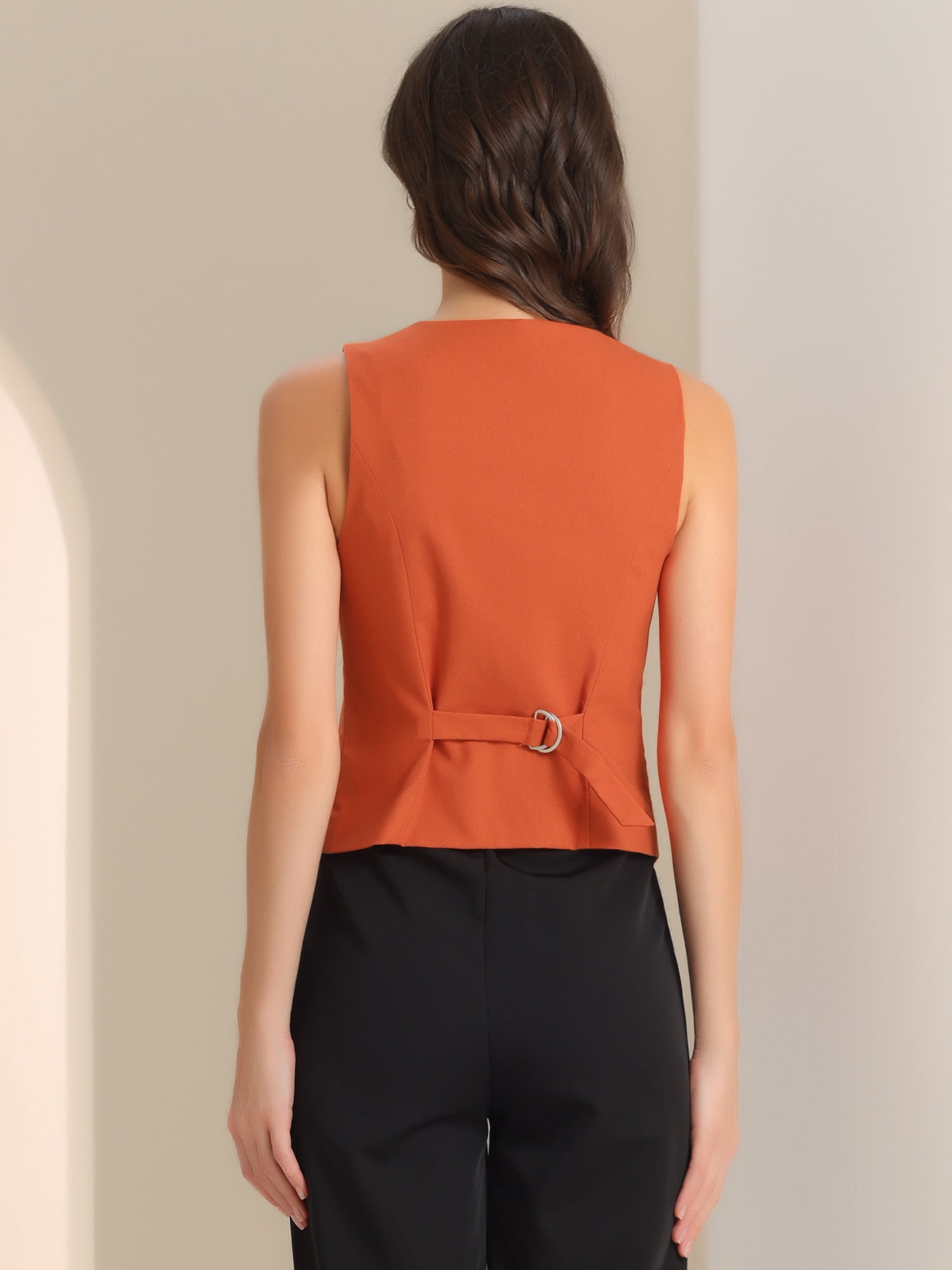 DARING DIVA Women's Button Down Sleeveless V Neck Crop Top Summer Vest XL Orange