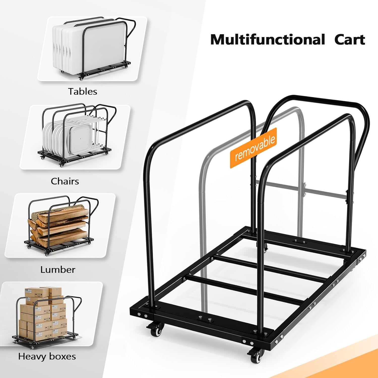 JFTER Heavy Duty Folding Table Cart, Table Dolly with PU Swivel Wheels, 800 lbs Capacity, Holds Up to 10 Tables for Party Events, Hotels, Factories & Warehouses