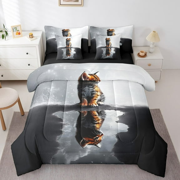 Erosebridal Cat Kitten Bed in a Bag, Cute Pet Bed Set, Kawaii Animal Reversible Comforter Sets, Lightweight Bedroom Decoration, 7 Pieces