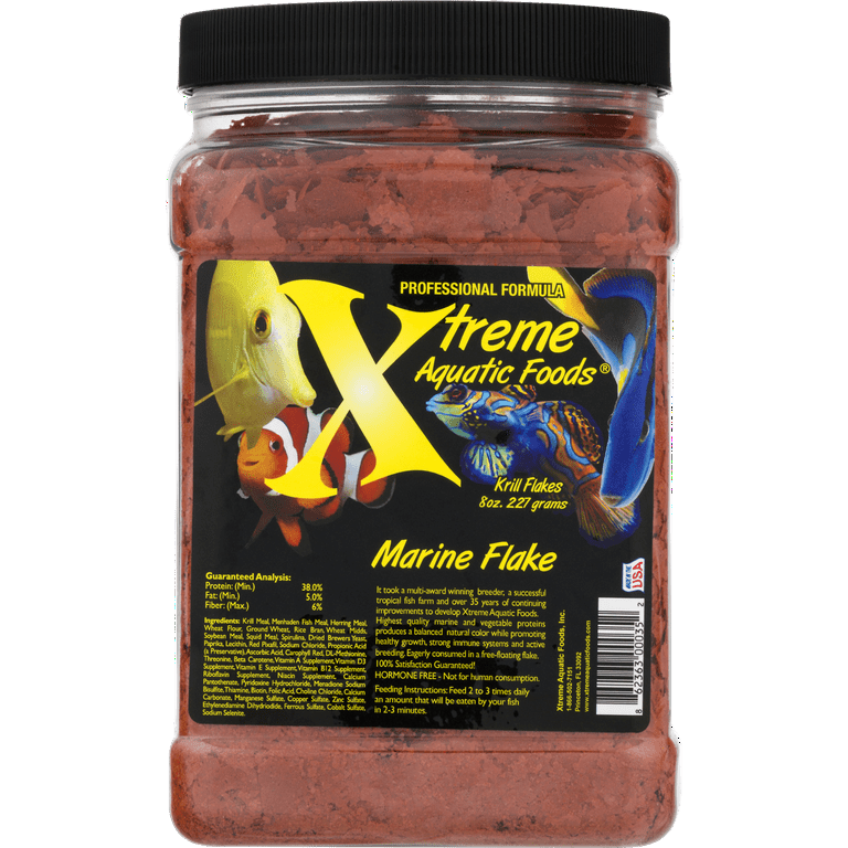 Xtreme Aquatic Marine Krill/Shrimp Crave Krill Flake Fish Food, 8 oz
