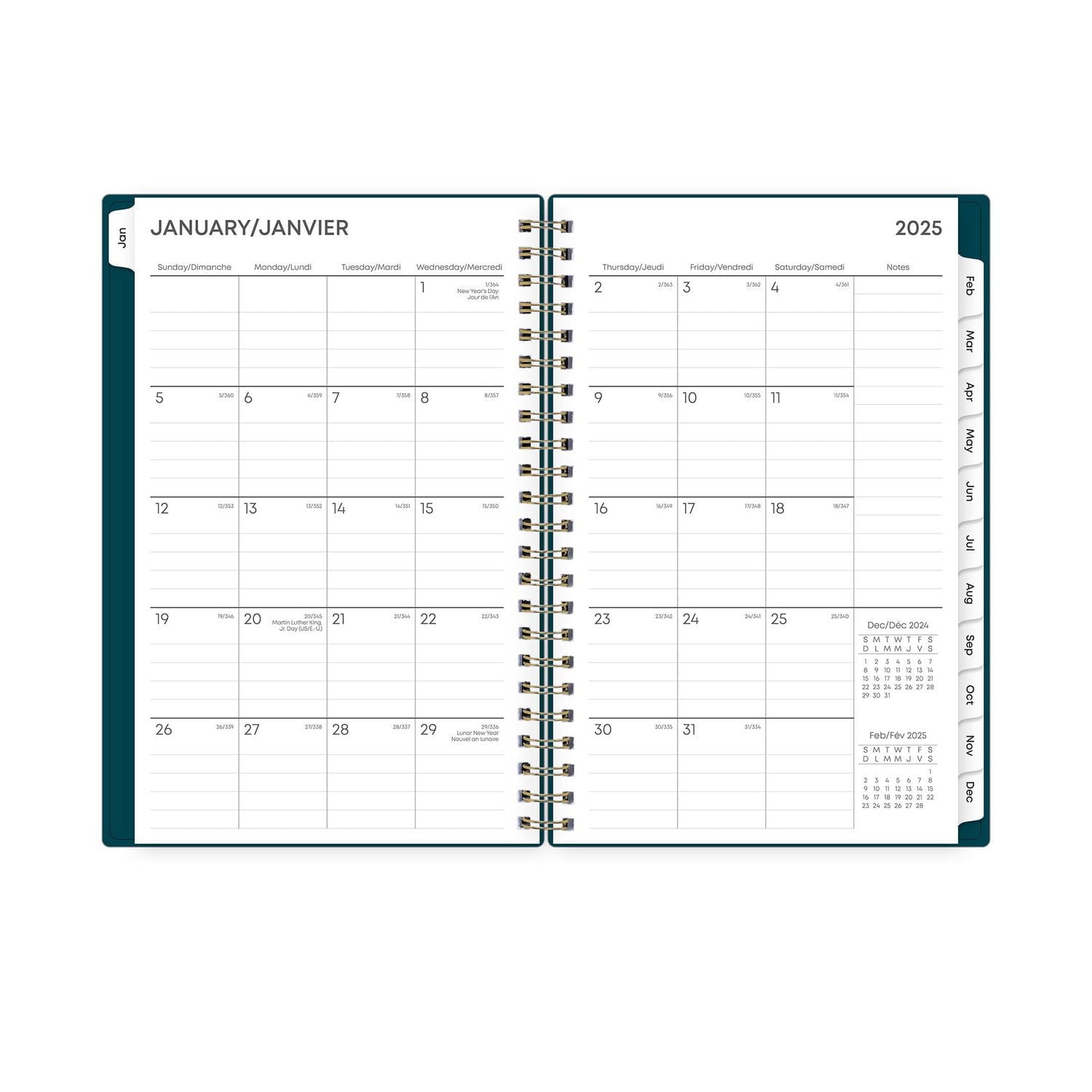 2025 Weekly Monthly Planner, 5 x 8, Blue Sky, Solid Peacock, 5x8 Weekly/Monthly Planner