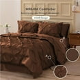thumbnail image 3 of MR&HM Satin Comforter Set Queen Size 7 Pieces - Luxurious Pinch Pleat Bedding Set, Silky Queen Comforter, Flat Sheet, Deep Pocket Fitted Sheet with Corner Straps, Satin Pillowcases & Shams (Brown), 3 of 7