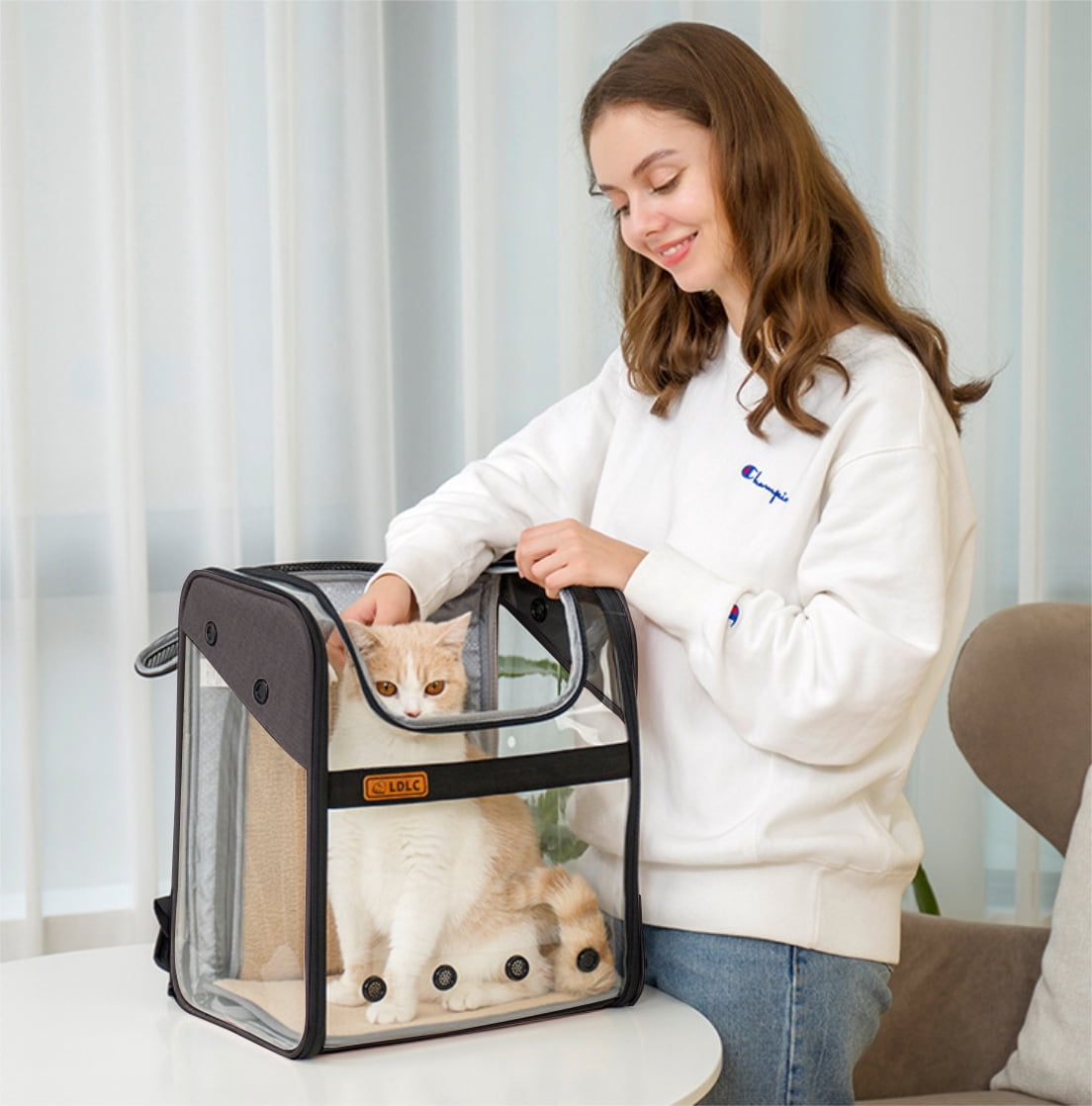Pet Carrier Backpack for Dogs Cats a Panoramic View Breathable Round Hole Lock Zipper for Shopping Traveling(Gray)