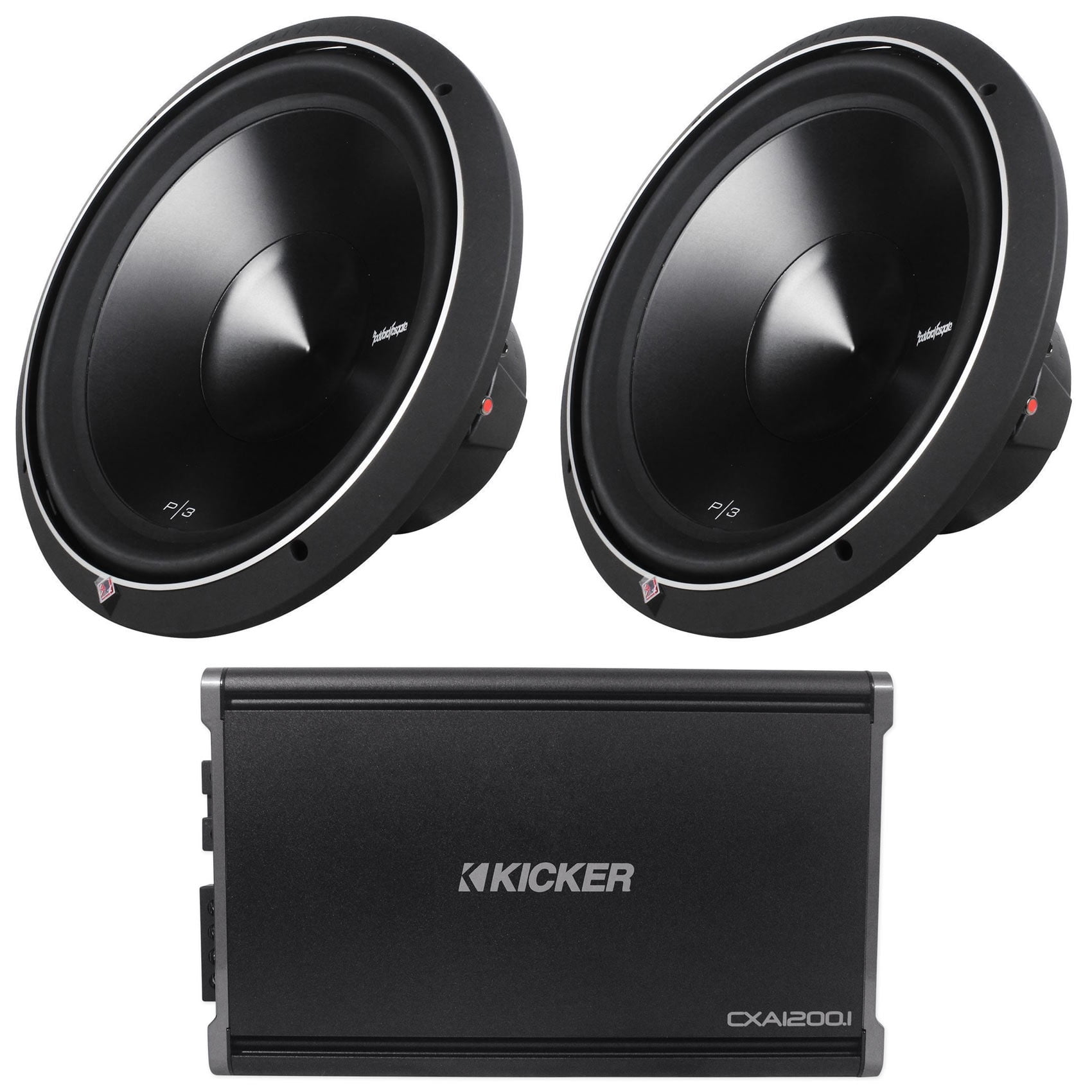 2 Rockford Fosgate P3D215 15" Subwoofers+Kicker 43CXA12001 1200w Mono
